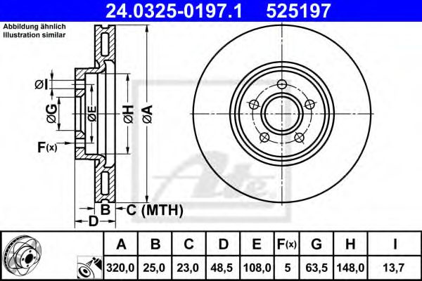 Disc frana VOLVO V40 Hatchback (2012 - 2016) ATE 24.0325-0197.1 piesa NOUA