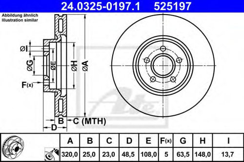 Disc frana VOLVO V40 Hatchback (2012 - 2016) ATE 24.0325-0197.1 piesa NOUA