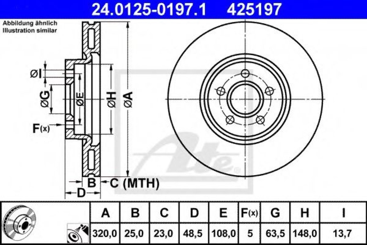 Disc frana VOLVO V50 (MW) (2004 - 2016) ATE 24.0125-0197.1 piesa NOUA
