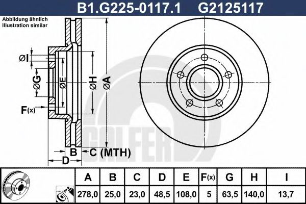Disc frana VOLVO V50 (MW) (2004 - 2016) GALFER B1.G225-0117.1 piesa NOUA