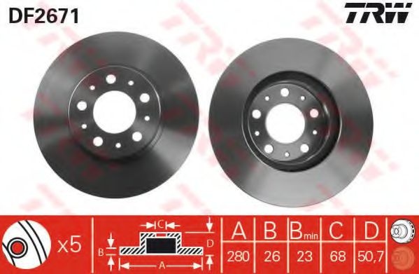 Disc frana VOLVO V70 I (LV) (1996 - 2000) TRW DF2671 piesa NOUA