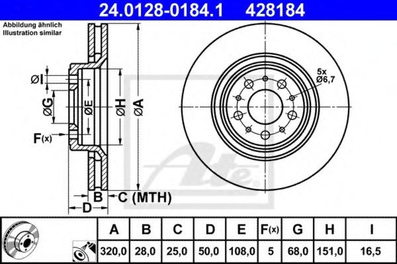Disc frana VOLVO V70 II (SW) (2000 - 2007) ATE 24.0128-0184.1 piesa NOUA