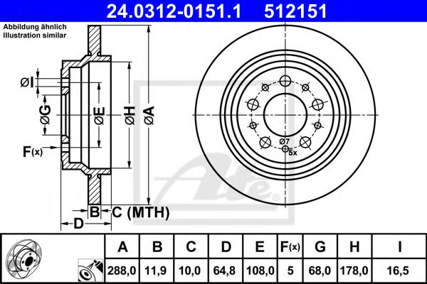 Disc frana VOLVO V70 II (SW) (2000 - 2007) ATE 24.0312-0151.1 piesa NOUA