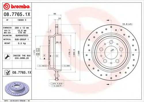 Disc frana VOLVO V70 II (SW) (2000 - 2007) BREMBO 08.7765.1X piesa NOUA
