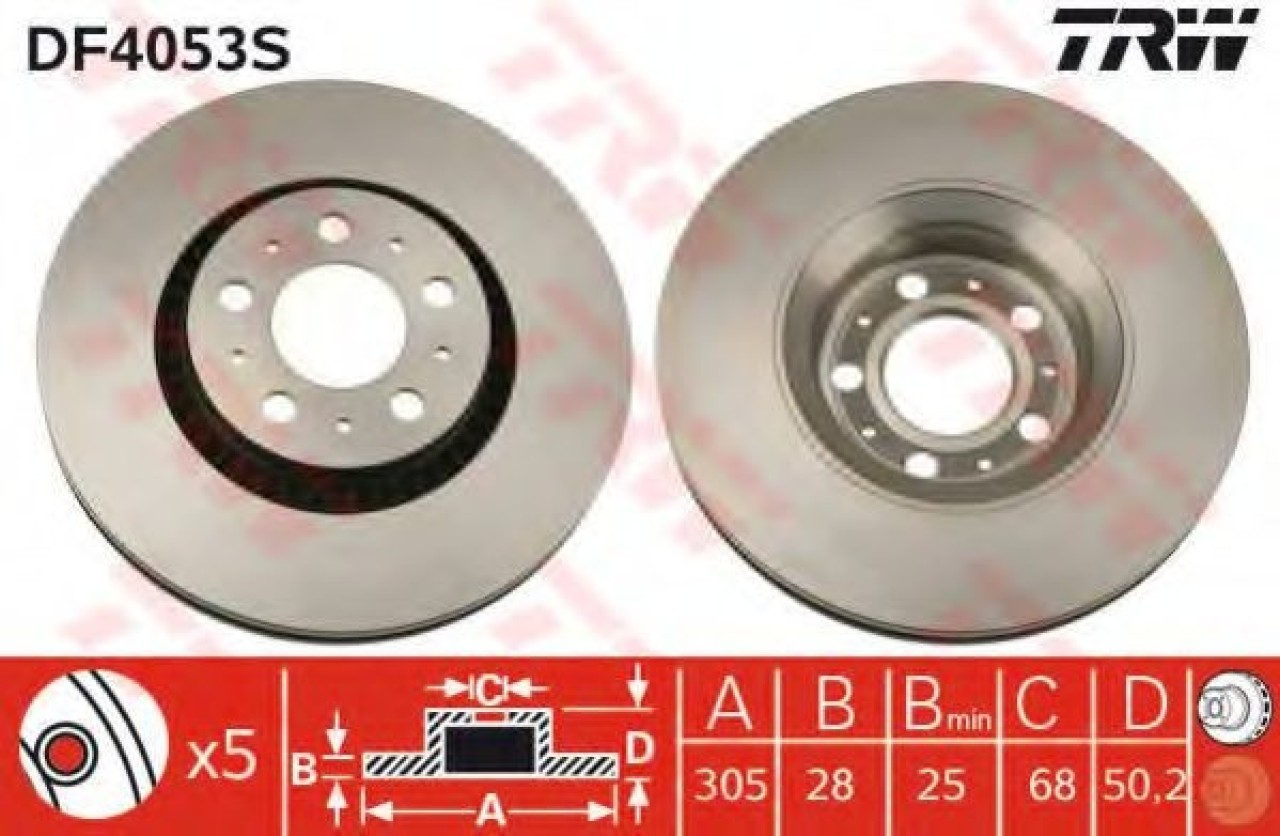 Disc frana VOLVO V70 II (SW) (2000 - 2007) TRW DF4053S piesa NOUA