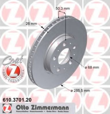 Disc frana VOLVO V70 II (SW) (2000 - 2007) ZIMMERMANN 610.3701.20 piesa NOUA
