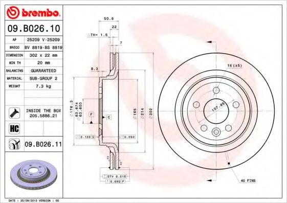 Disc frana VOLVO XC60 (2008 - 2016) BREMBO 09.B026.11 piesa NOUA