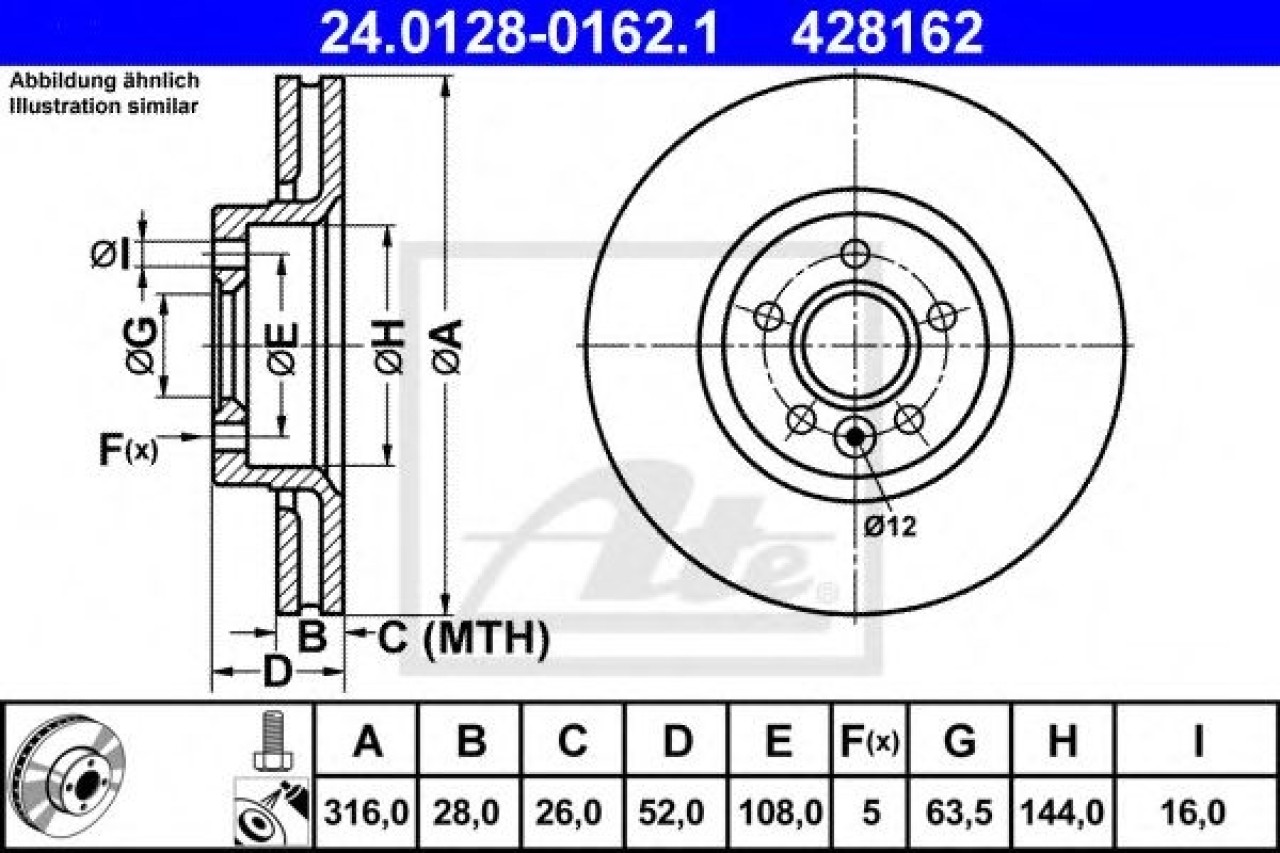 Disc frana VOLVO XC70 II (2007 - 2016) ATE 24.0128-0162.1 piesa NOUA