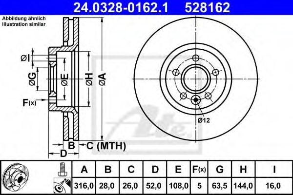 Disc frana VOLVO XC70 II (2007 - 2016) ATE 24.0328-0162.1 piesa NOUA