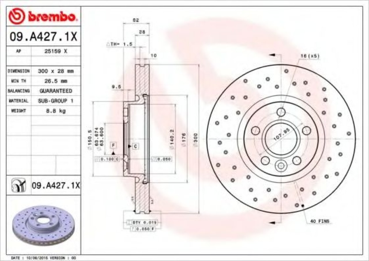 Disc frana VOLVO XC70 II (2007 - 2016) BREMBO 09.A427.1X piesa NOUA