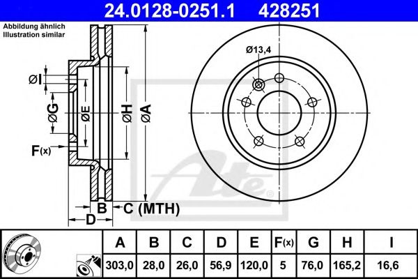 Disc frana VW AMAROK (2H, S1B) (2010 - 2016) ATE 24.0128-0251.1 piesa NOUA