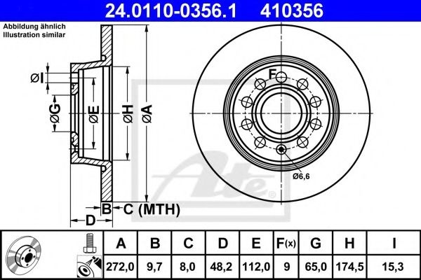 Disc frana VW BEETLE (5C1) (2011 - 2016) ATE 24.0110-0356.1 piesa NOUA