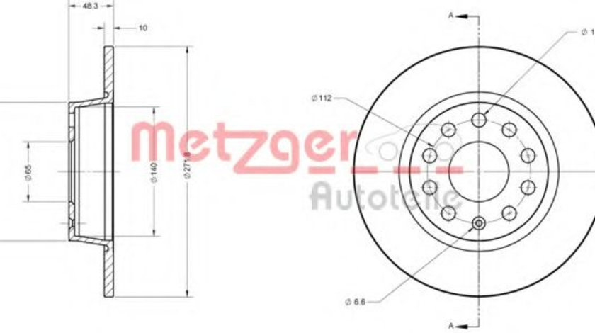 Disc frana VW BEETLE (5C1) (2011 - 2016) METZGER 6110108 piesa NOUA