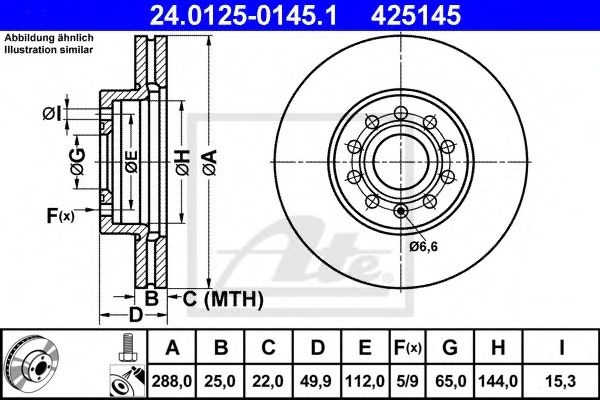 Disc frana VW BEETLE Cabriolet (5C7) (2011 - 2016) ATE 24.0125-0145.1 piesa NOUA