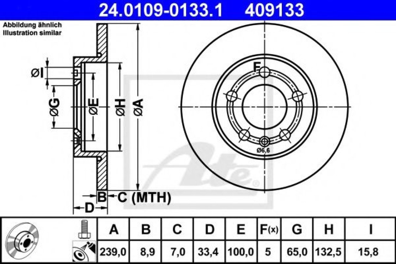 Disc frana VW BORA (1J2) (1998 - 2005) ATE 24.0109-0133.1 piesa NOUA