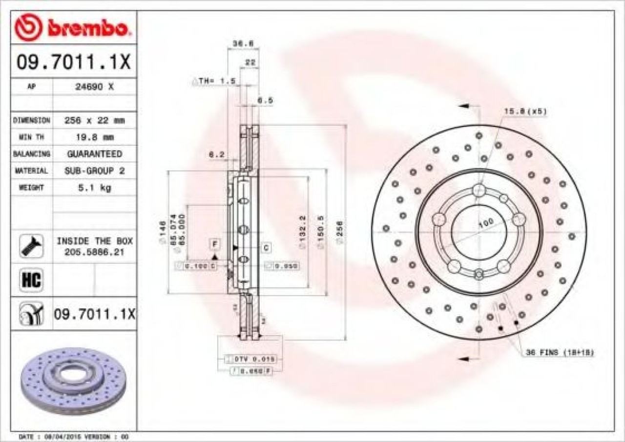 Disc frana VW BORA (1J2) (1998 - 2005) BREMBO 09.7011.1X piesa NOUA