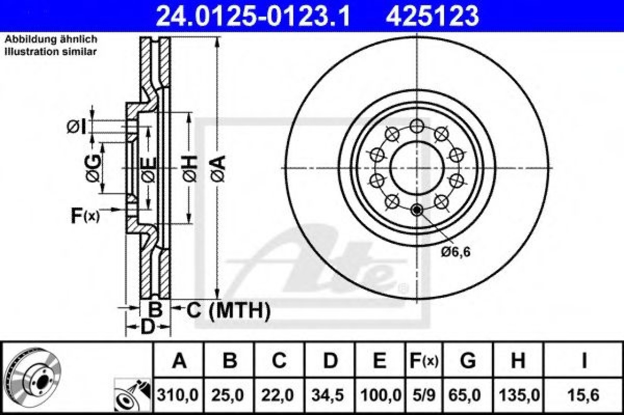 Disc frana VW BORA Combi (1J6) (1999 - 2005) ATE 24.0125-0123.1 piesa NOUA