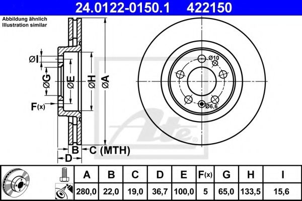 Disc frana VW BORA Combi (1J6) (1999 - 2005) ATE 24.0122-0150.1 piesa NOUA