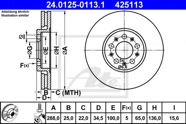 Disc frana VW BORA Combi (1J6) (1999 - 2005) ATE 24.0125-0113.1 piesa NOUA