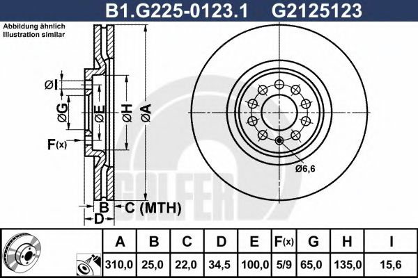 Disc frana VW BORA Combi (1J6) (1999 - 2005) GALFER B1.G225-0123.1 piesa NOUA