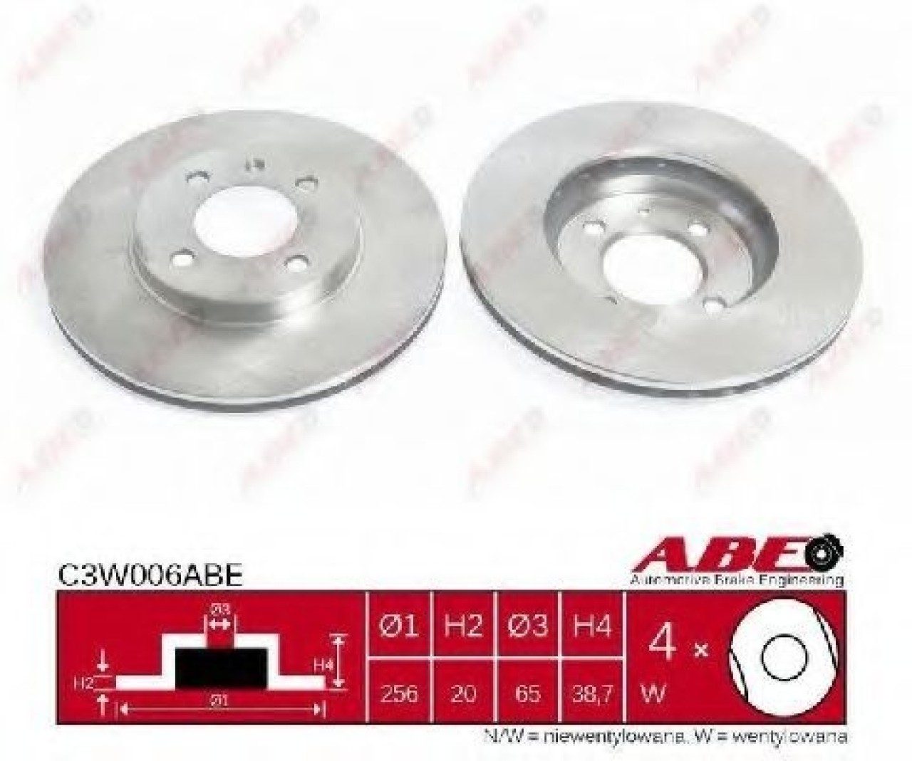 Disc frana VW CADDY II Caroserie (9K9A) (1995 - 2004) ABE C3W006ABE piesa NOUA