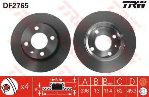 Disc frana VW CADDY II Pick-up (9U7) (1996 - 2000) TRW DF2765 piesa NOUA