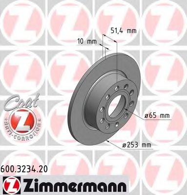 Disc frana VW CADDY III Combi (2KB, 2KJ, 2CB, 2CJ) (2004 - 2016) ZIMMERMANN 600.3234.20 piesa NOUA