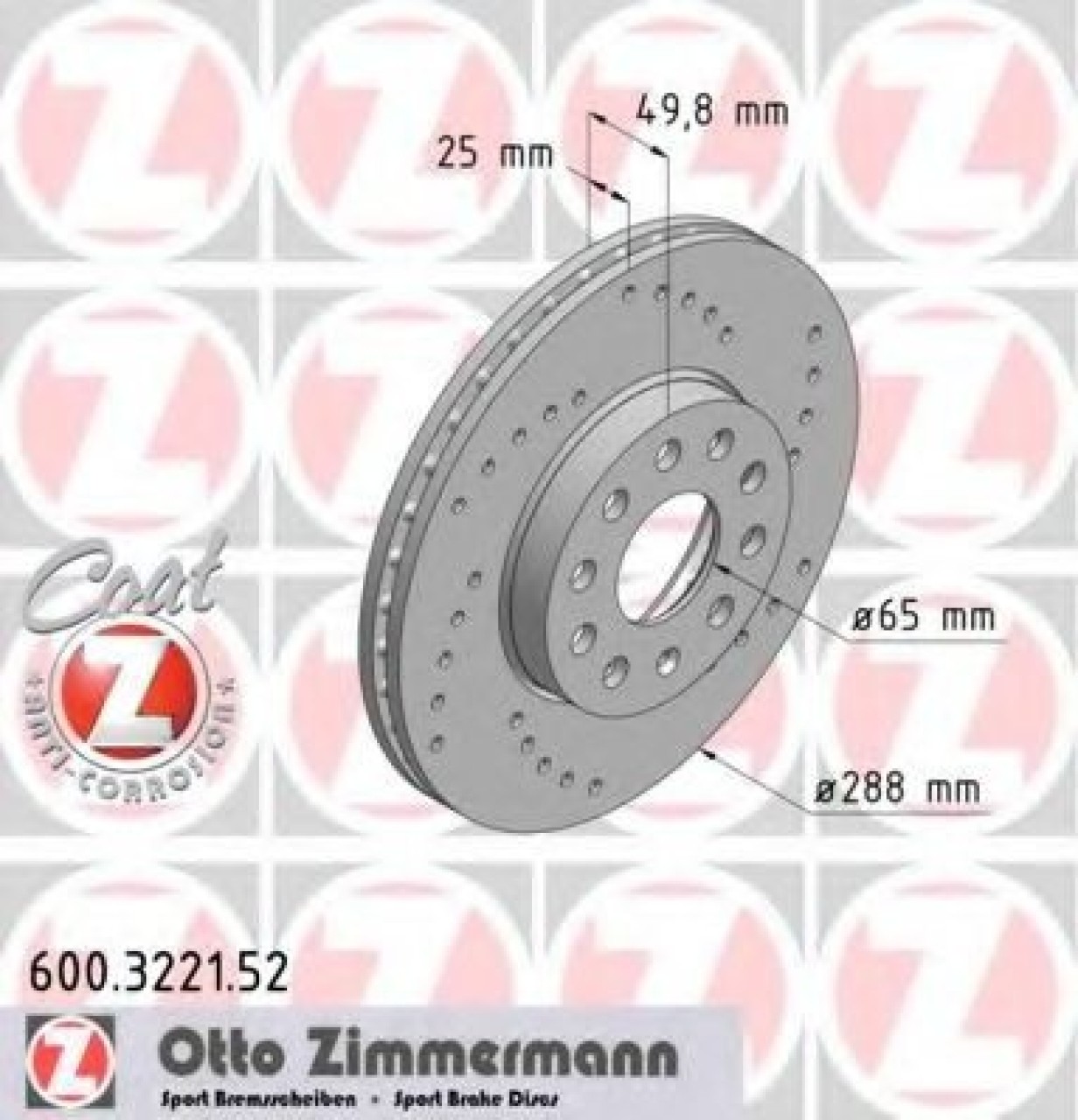 Disc frana VW CADDY III Combi (2KB, 2KJ, 2CB, 2CJ) (2004 - 2016) ZIMMERMANN 600.3221.52 piesa NOUA
