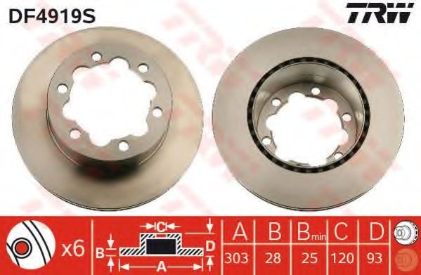 Disc frana VW CRAFTER 30-35 bus (2E) (2006 - 2016) TRW DF4919S piesa NOUA