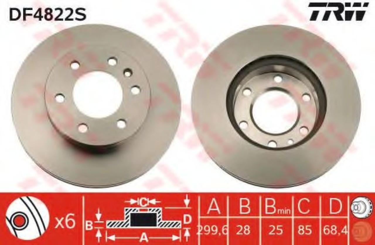 Disc frana VW CRAFTER 30-35 bus (2E) (2006 - 2016) TRW DF4822S piesa NOUA