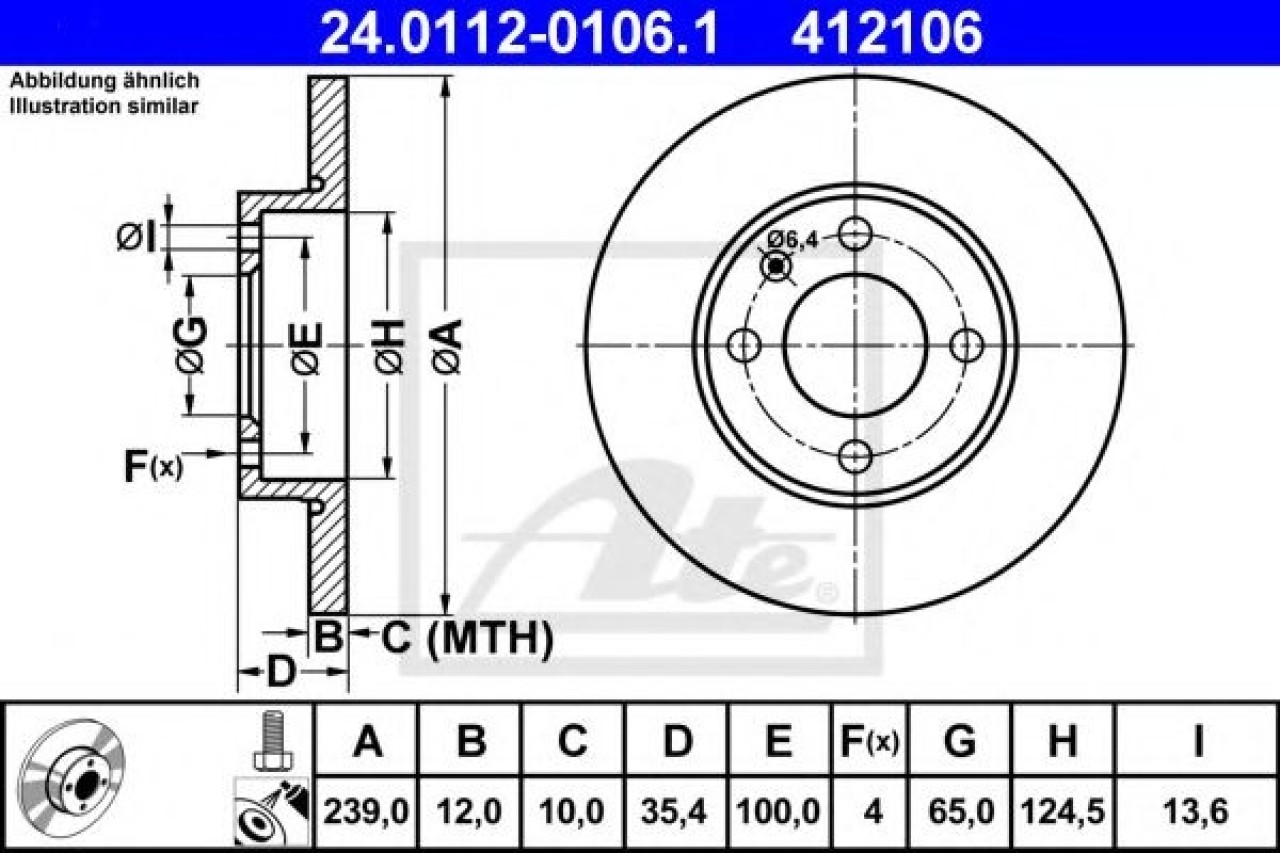 Disc frana VW GOLF III Variant (1H5) (1993 - 1999) ATE 24.0112-0106.1 piesa NOUA