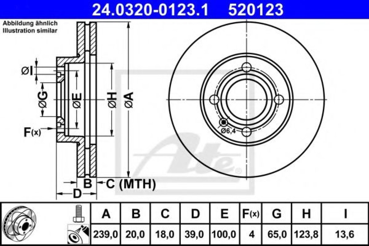 Disc frana VW GOLF III Variant (1H5) (1993 - 1999) ATE 24.0320-0123.1 piesa NOUA