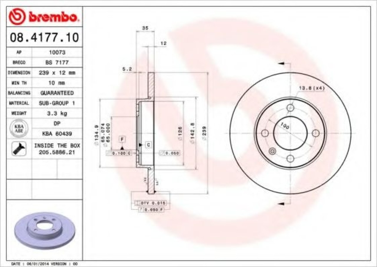 Disc frana VW GOLF III Variant (1H5) (1993 - 1999) BREMBO 08.4177.10 piesa NOUA
