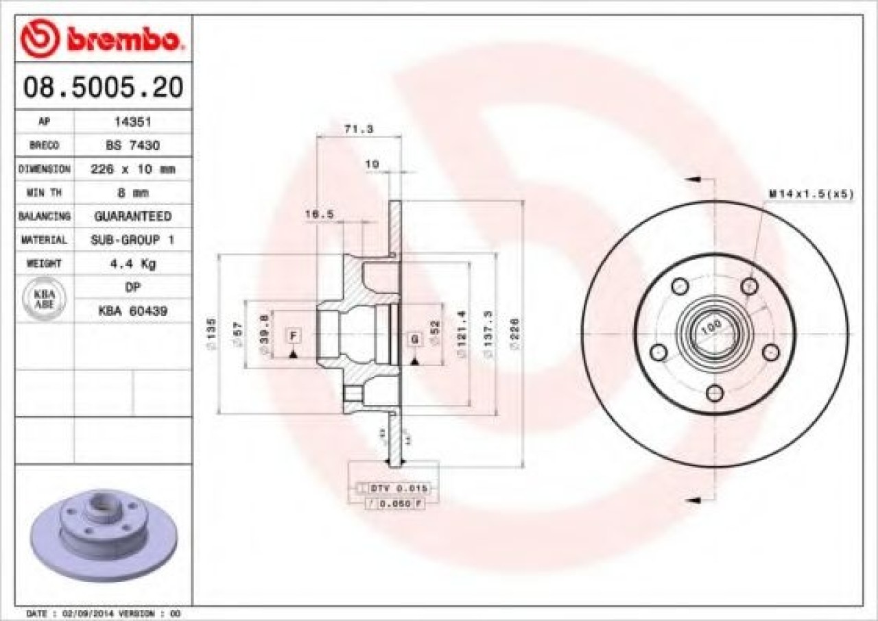 Disc frana VW GOLF III Variant (1H5) (1993 - 1999) BREMBO 08.5005.20 piesa NOUA