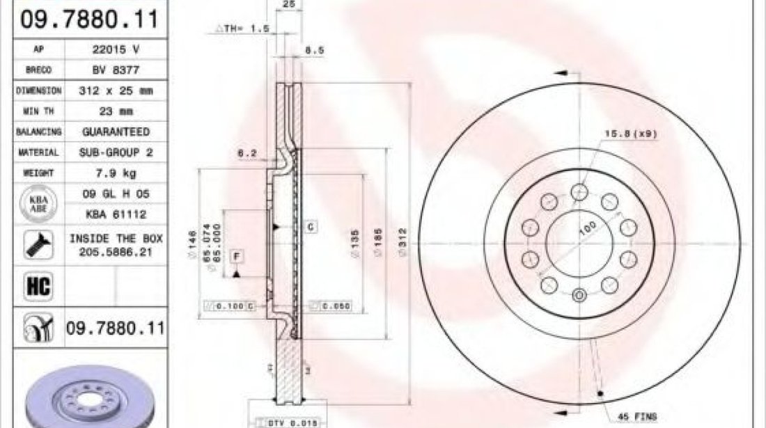 Disc frana VW GOLF IV (1J1) (1997 - 2005) BREMBO 09.7880.1X piesa NOUA