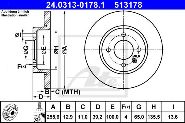 Disc frana VW GOLF IV Cabriolet (1E7) (1998 - 2002) ATE 24.0313-0178.1 piesa NOUA
