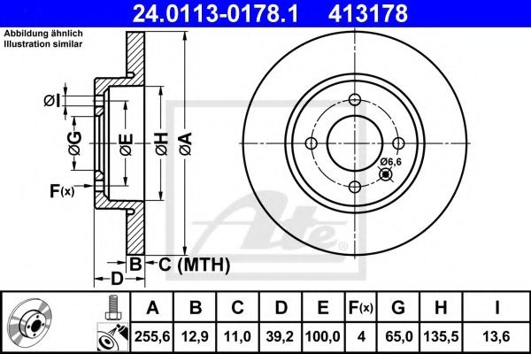 Disc frana VW GOLF IV Cabriolet (1E7) (1998 - 2002) ATE 24.0113-0178.1 piesa NOUA