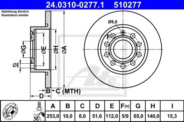 Disc frana VW GOLF V (1K1) (2003 - 2009) ATE 24.0310-0277.1 piesa NOUA