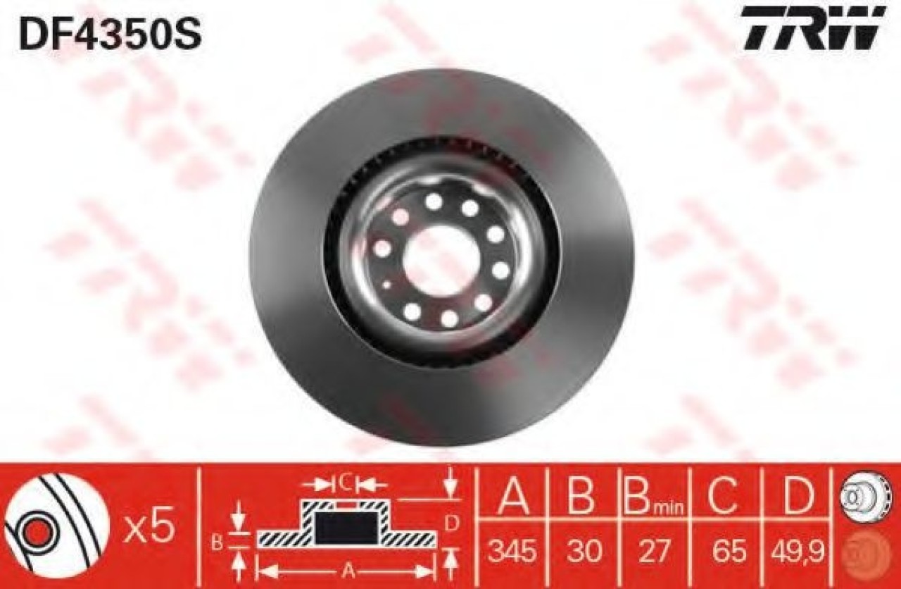 Disc frana VW GOLF V (1K1) (2003 - 2009) TRW DF4350S piesa NOUA