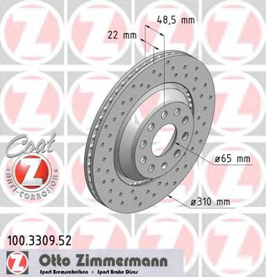 Disc frana VW GOLF V (1K1) (2003 - 2009) ZIMMERMANN 100.3309.52 piesa NOUA