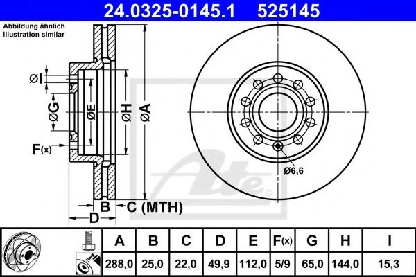 Disc frana VW GOLF V Variant (1K5) (2007 - 2009) ATE 24.0325-0145.1 piesa NOUA