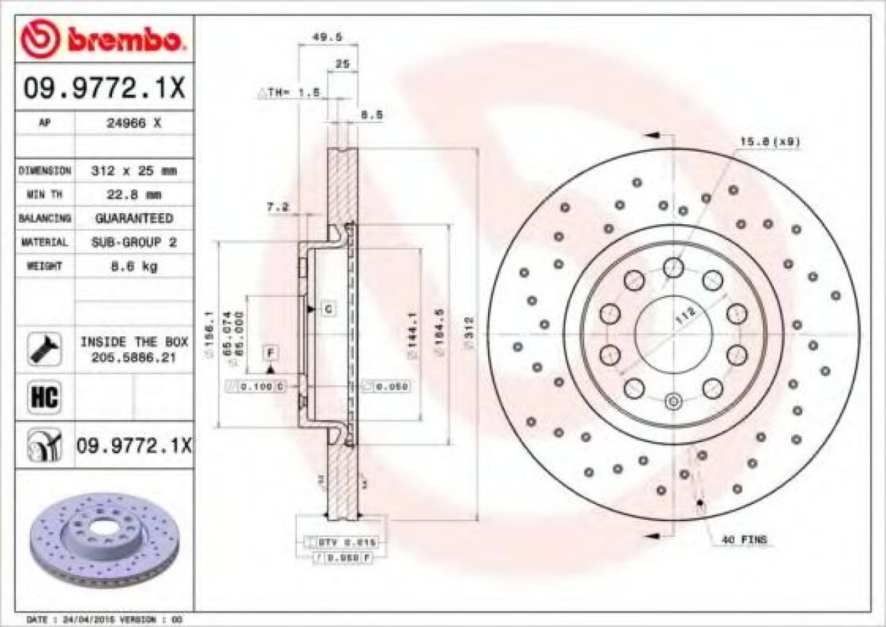 Disc frana VW GOLF V Variant (1K5) (2007 - 2009) BREMBO 09.9772.1X piesa NOUA