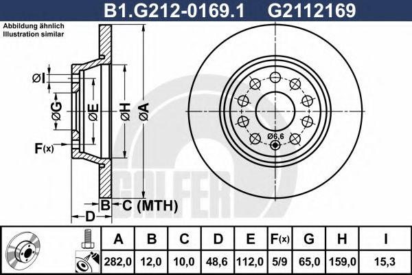 Disc frana VW GOLF V Variant (1K5) (2007 - 2009) GALFER B1.G212-0169.1 piesa NOUA