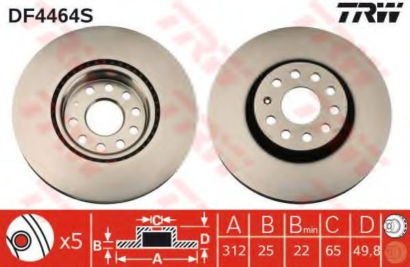 Disc frana VW GOLF V Variant (1K5) (2007 - 2009) TRW DF4464S piesa NOUA