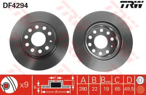 Disc frana VW GOLF V Variant (1K5) (2007 - 2009) TRW DF4294 piesa NOUA