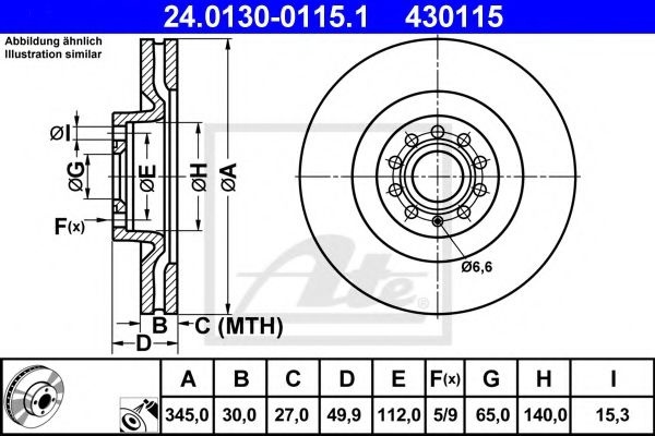 Disc frana VW GOLF VI Cabriolet (517) (2011 - 2016) ATE 24.0130-0115.1 piesa NOUA
