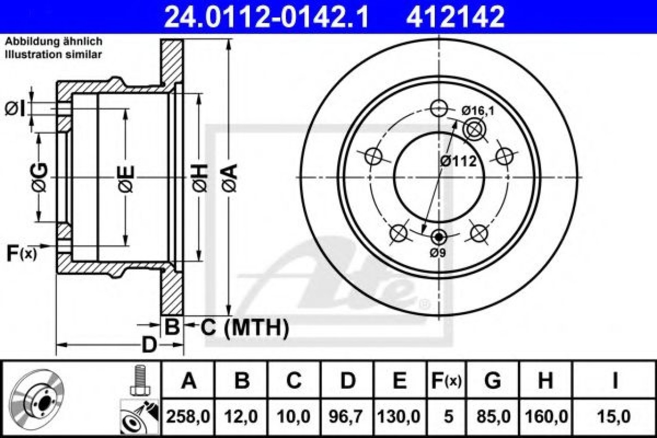 Disc frana VW LT II bus (2DB, 2DE, 2DK) (1996 - 2006) ATE 24.0112-0142.1 piesa NOUA