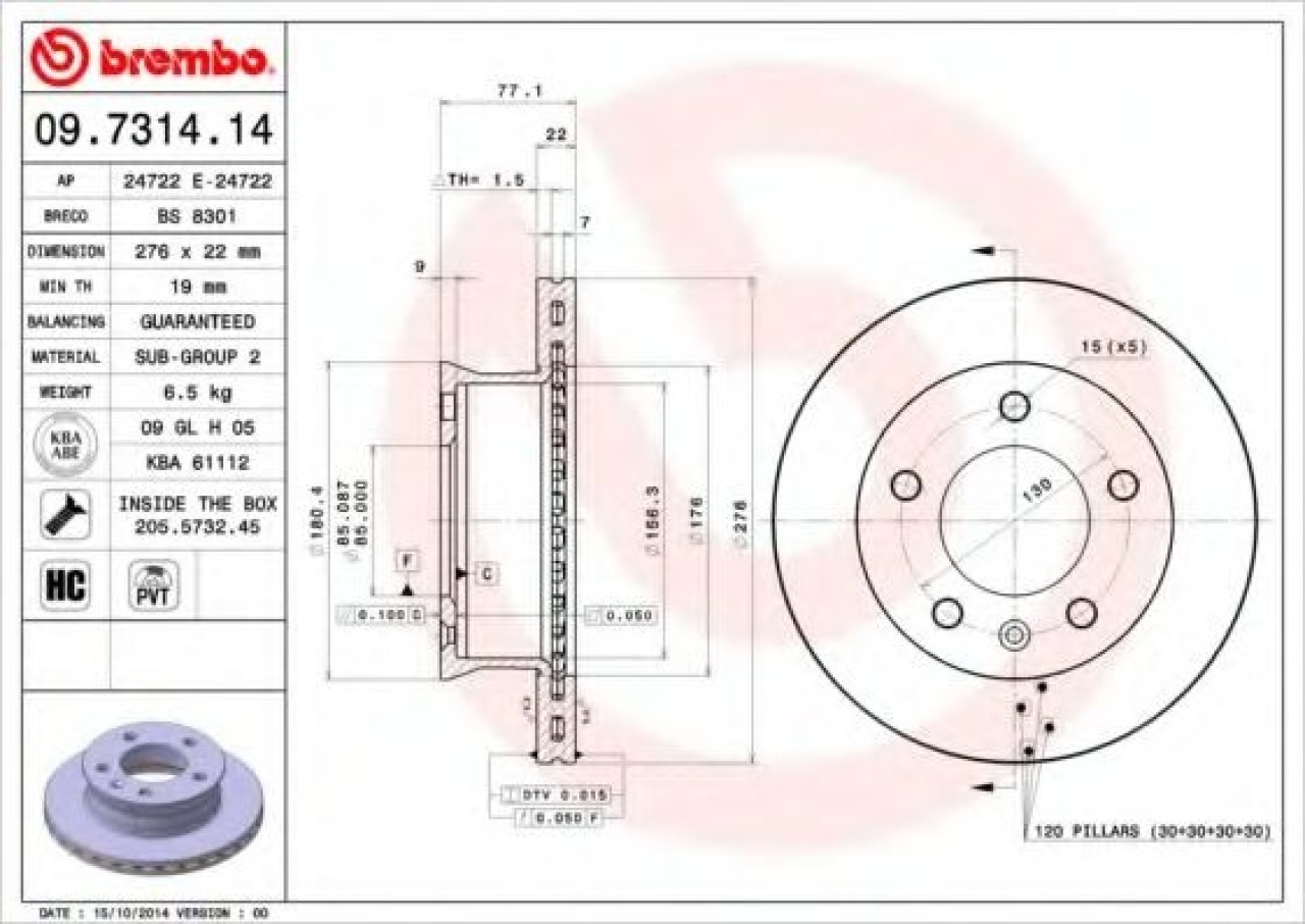Disc frana VW LT II caroserie (2DA, 2DD, 2DH) (1996 - 2006) BREMBO 09.7314.14 piesa NOUA