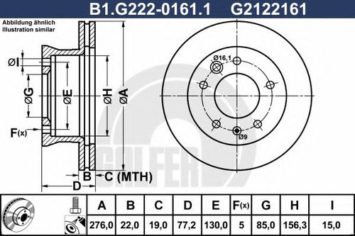 Disc frana VW LT II platou / sasiu (2DC, 2DF, 2DG, 2DL, 2DM) (1996 - 2006) GALFER B1.G222-0161.1 pie...