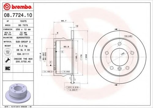 Disc frana VW LT II platou / sasiu (2DC, 2DF, 2DG, 2DL, 2DM) (1996 - 2006) BREMBO 08.7724.10 piesa N...